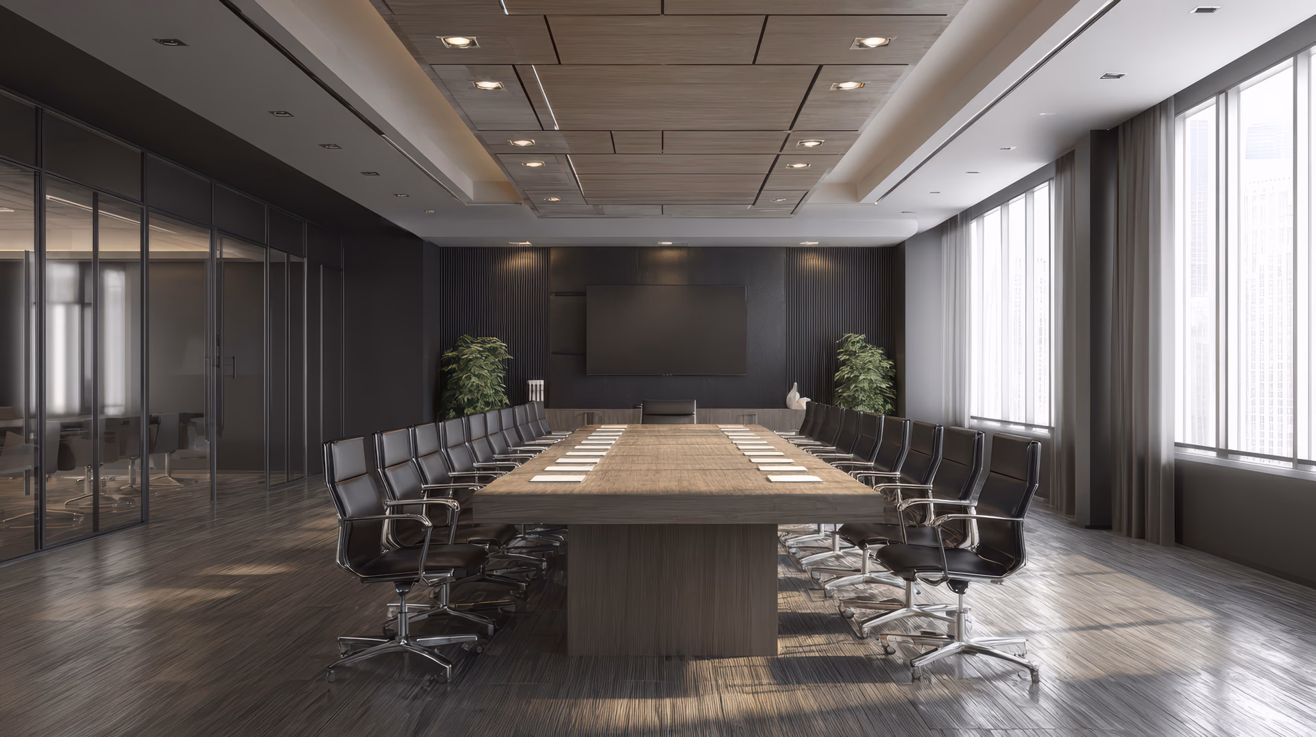 Bright, modern law firm conference room with a large table and natural light, representing law firm website design.